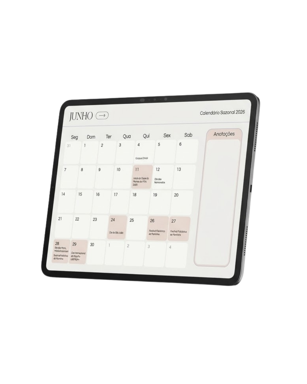 Mockup do calendário sazonal incluso no material